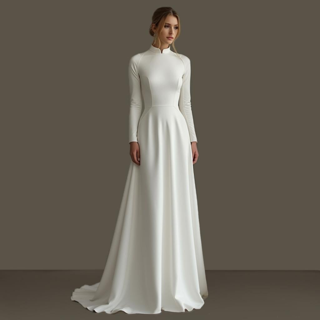long white high neck dress 10 High-Neck Wedding Dresses Worn by Real Brides