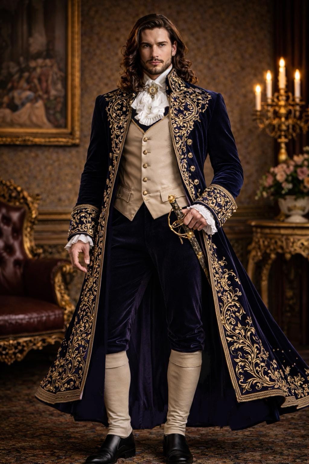 Mens Royal Baroque Velvet Coat | Gold Embroidered Victorian