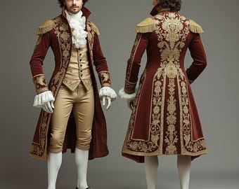 Męski płaszcz Royal Baroque Velvet Prince, złoty haftowany strój pana młodego