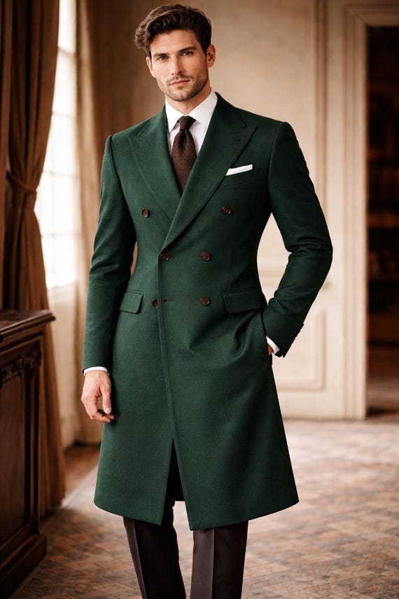 Emerald Green Wool Overcoat | Men's Double Breasted Winter Coat - Etsy
