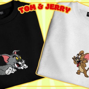 Custom Embroidered Tom and Jerry Sweatshirt, Couple Sweatshirt,Valentine's Day Gift, Gift for Him, Gifts for Her, Cartoon Characters