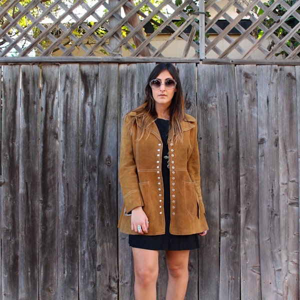 Vintage 70 s daim Camel ceinturée Spy veste M L