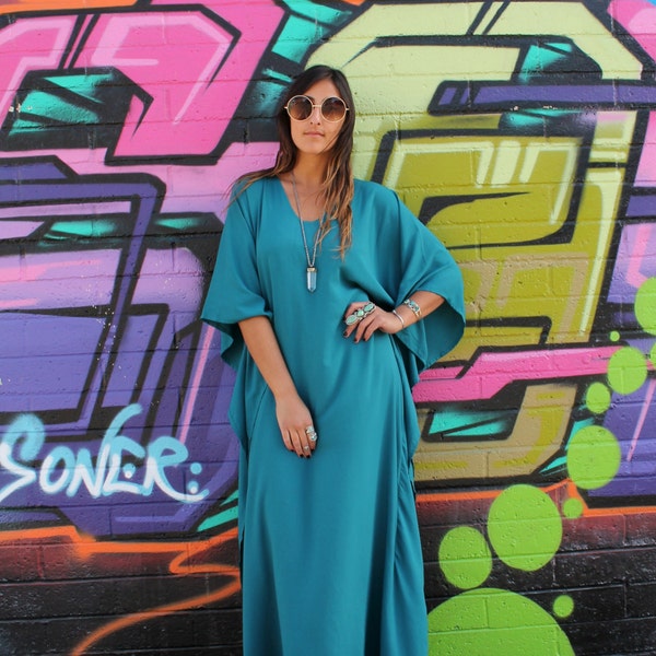 RÉSERVÉ aux KATIE Gypsy Eyes Lady du CANYON Caftan Turquoise Teal Boho Maxi
