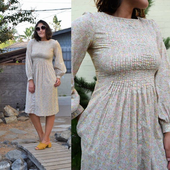 70s Vintage Albert Nipon Floral Peasant Dress with