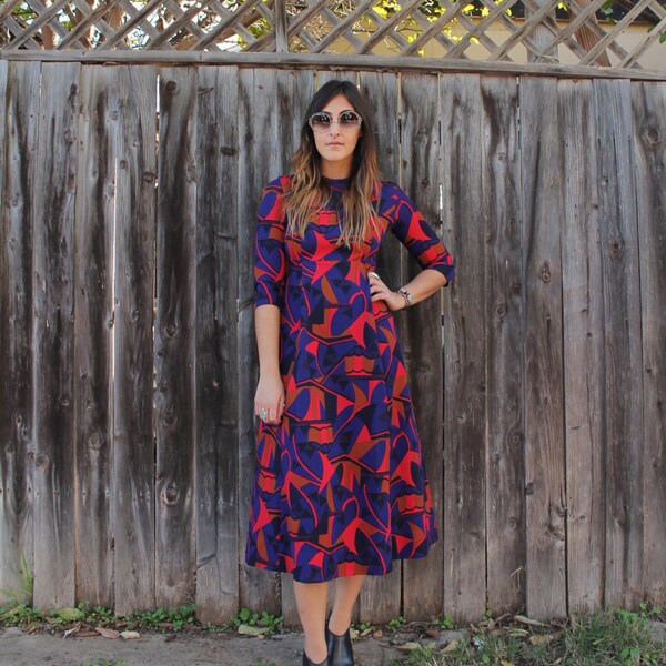 Vintage 60 s Op Art fait à la main robe Maxi S
