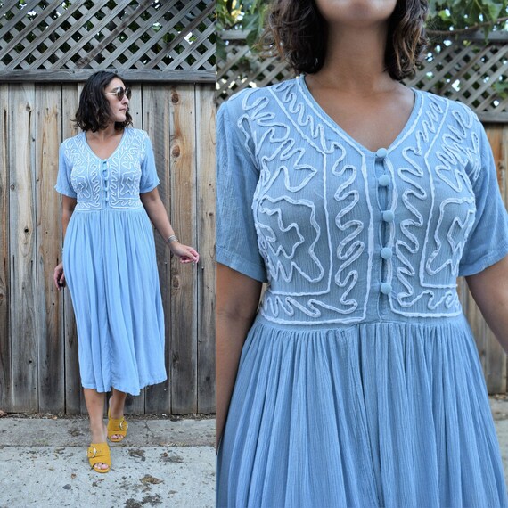 90s Vintage Phool Indian Rayon Midi Dress M L