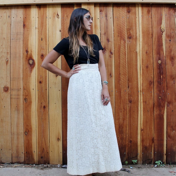 Vintage années 60 taille haute dentelle jupe MAXI XS