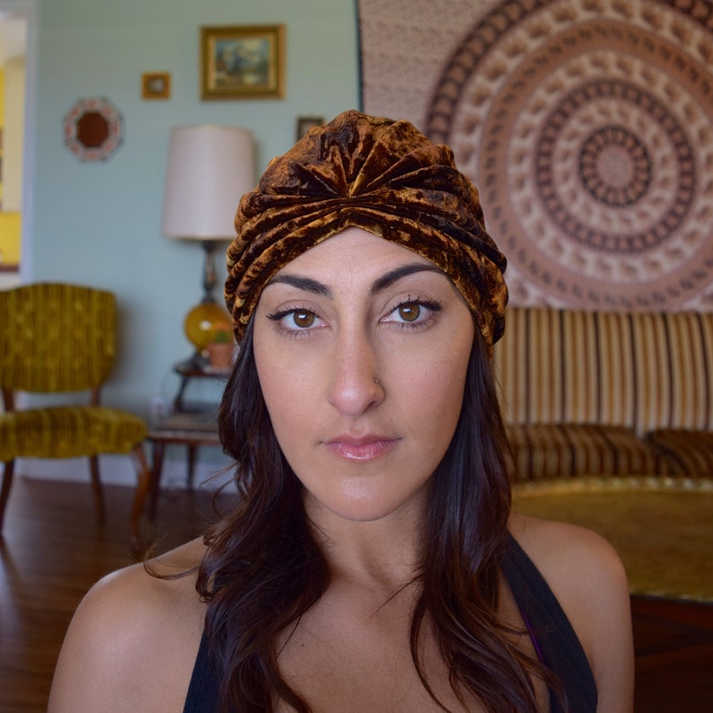 Gypsy Eyes 'carolina' VELVET TURBAN in RUST Etsy