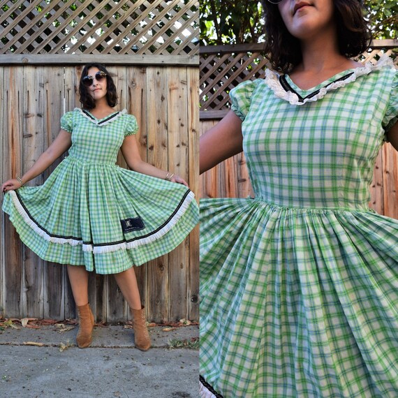 Vintage 50s Square Dance Fit & Flare Midi Dress wi
