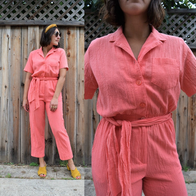 coral color jumpsuit