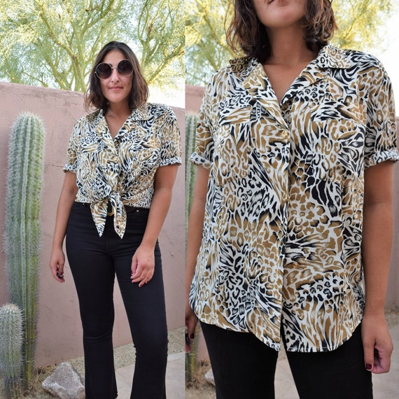 90s Animal Print Button Up L
