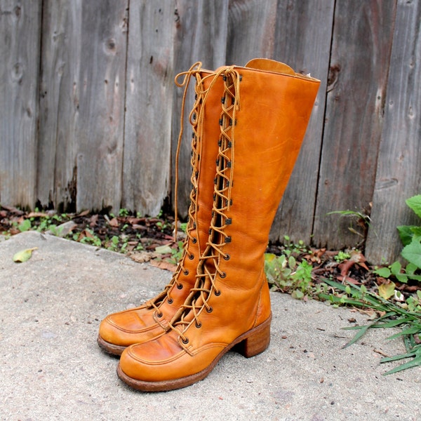 Vintage 70s ZODIAC Lace Up BOOTS 9 N