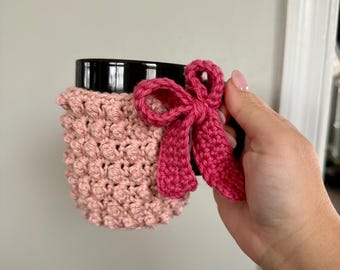 Funda de taza de ganchillo con lazo / Funda de algodón para café hecha a mano