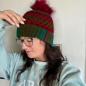 Crochet Pom Pom Beanie • Handmade Gradient Winter Hat