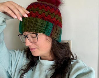 Gorro de ganchillo con pompones • Gorro de invierno degradado hecho a mano