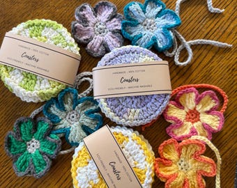 Posavasos y marcapáginas de flores de ganchillo hechos a mano – Set de regalo para agradecer a los profesores