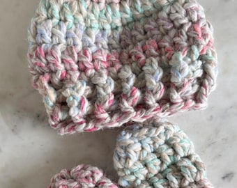 Conjunto de gorro y manoplas de crochet para bebé y niño pequeño • Accesorio de invierno grueso • Regalo acogedor para bebé hecho a mano