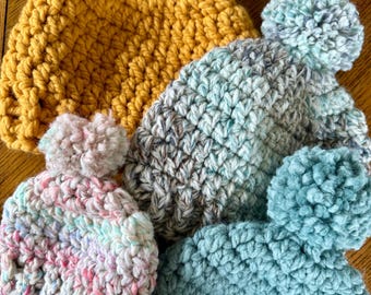 Gorro de crochet / Gorro grueso de invierno / Mujeres, hombres, adolescentes, niños, bebés