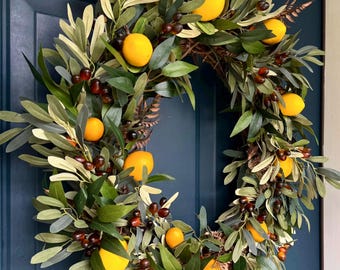 Lemon Wreath | Tuscan Olive Wreath | Luxury Faux Citrus Front Door Wreath | Amalfi Coast Decor