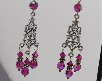 Boucles d'oreilles cristal Swarovski-lustre AB fuchsia/boucle d'oreille lustre cristal Swarovski fuchsia/lustre rose vif/boucles d'oreilles de bal