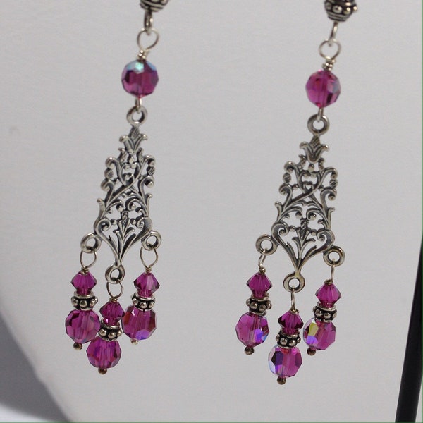 Swarovski Crystal Earrings-Fuschia AB Chandelier /  Fuchsia Swarovski Crystal Chandelier Earring /Hot Pink Chandelier / Prom Earrings