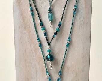 Teal Beaded Lanyard: Magnetic Breakaway Teacher ID Badge Holder