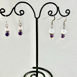 Amethyst & Swarovski Crystal Drop Earring / Real Amethyst and Swarovski Crystal Earring  /                     February Birthstone Earring