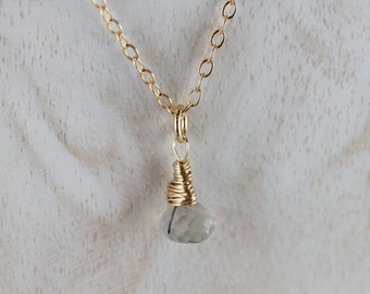Gold wrapped Rutilated Quartz Mushroom Pendant on Gold Chain / Gold wire wrapped Pendant / 14K GF Chain Necklace / Simple Stone Pendant