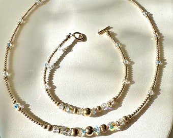 Reserved for Jessika- Dainty Elegant Gold Swarovski Crystal Bracelet & Necklace Set