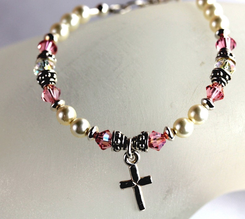 Baptism Gift girl / Swarovski Crystal & Pearl Baby Bracelet With