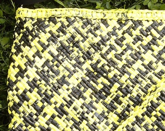 Reclaimed Plastic Tote - Black and Yellow - Lined Plarn, zero waste, sustainable