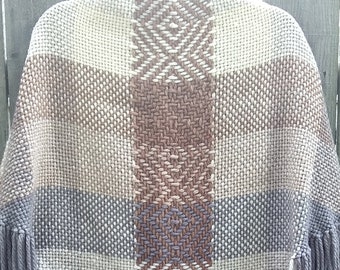 The Rattler - Diamond Twill Handwoven Shawl in earth tones