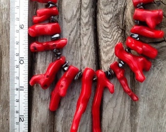 Wicked Mermaid - hematite and dyed bamboo coral necklace