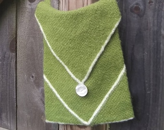 Shoulder bag, handwoven green olive and ivory