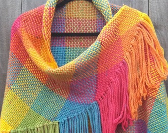 Rainbow shawl, hand woven, super soft