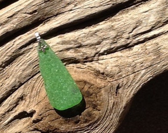 Beach glass and sterling pendant - bright green