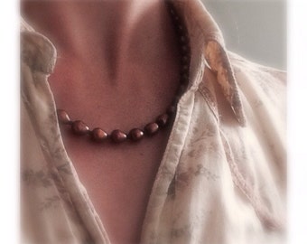 Coppery Cocoa Pearls - Beaded Necklace
