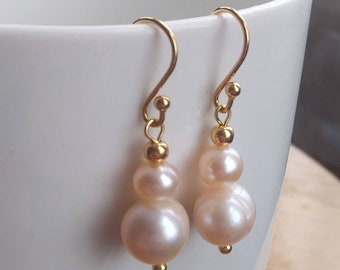 Classic Pearl drop earrings, freshwater pearl, 14kt gold plate