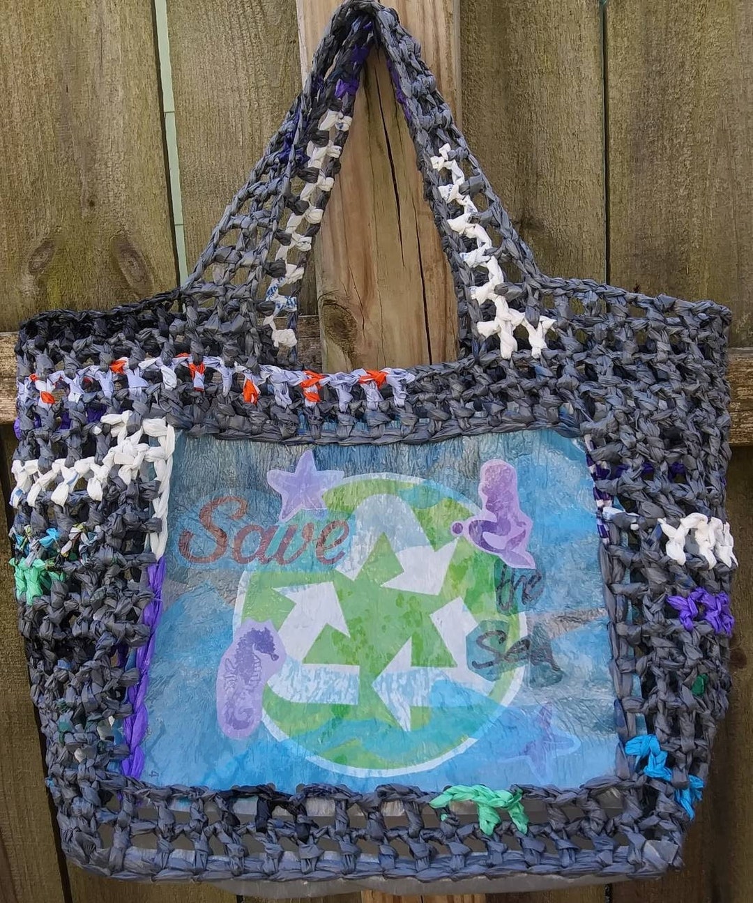 Weaving Plarn Purse Recycled Plastic Bag Tote, Save The Sea