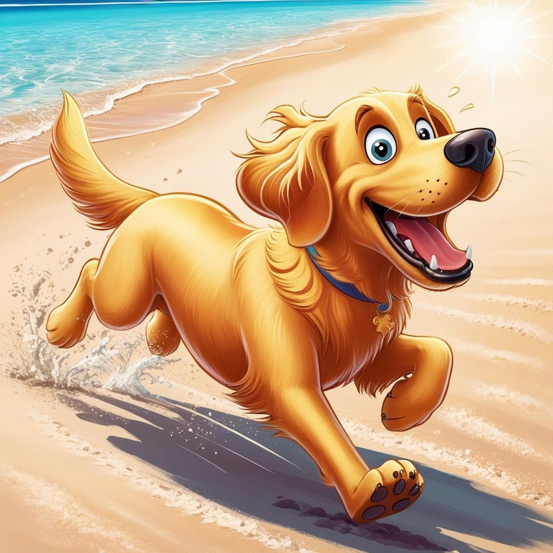 Retriever Golden Cartoon Pet Portrait, Custom Cartoon Pet Portrait ...