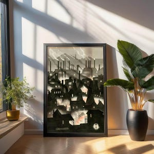 Sid Kirkham målning födelsedagspresent ugnar eldar och ugnar konstpresent keramik landskap väggkonst Staffordshire keramik jubileumskonstpresent