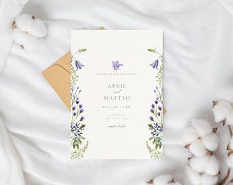 Purple Wildflower Wedding Invitation Template, Boho Floral Invite (Digital Download)