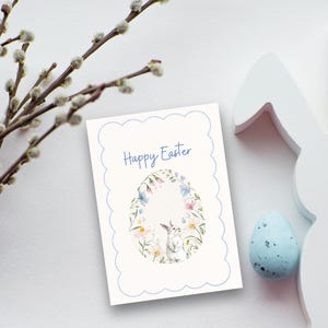 Tarjeta digital editable de Pascua con flores silvestres en tonos pastel (plantilla lista para imprimir)