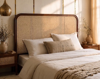 Cabecero de ratán – Cabecero de cama minimalista tejido – Decoración natural para el dormitorio – Estilo bohemio moderno