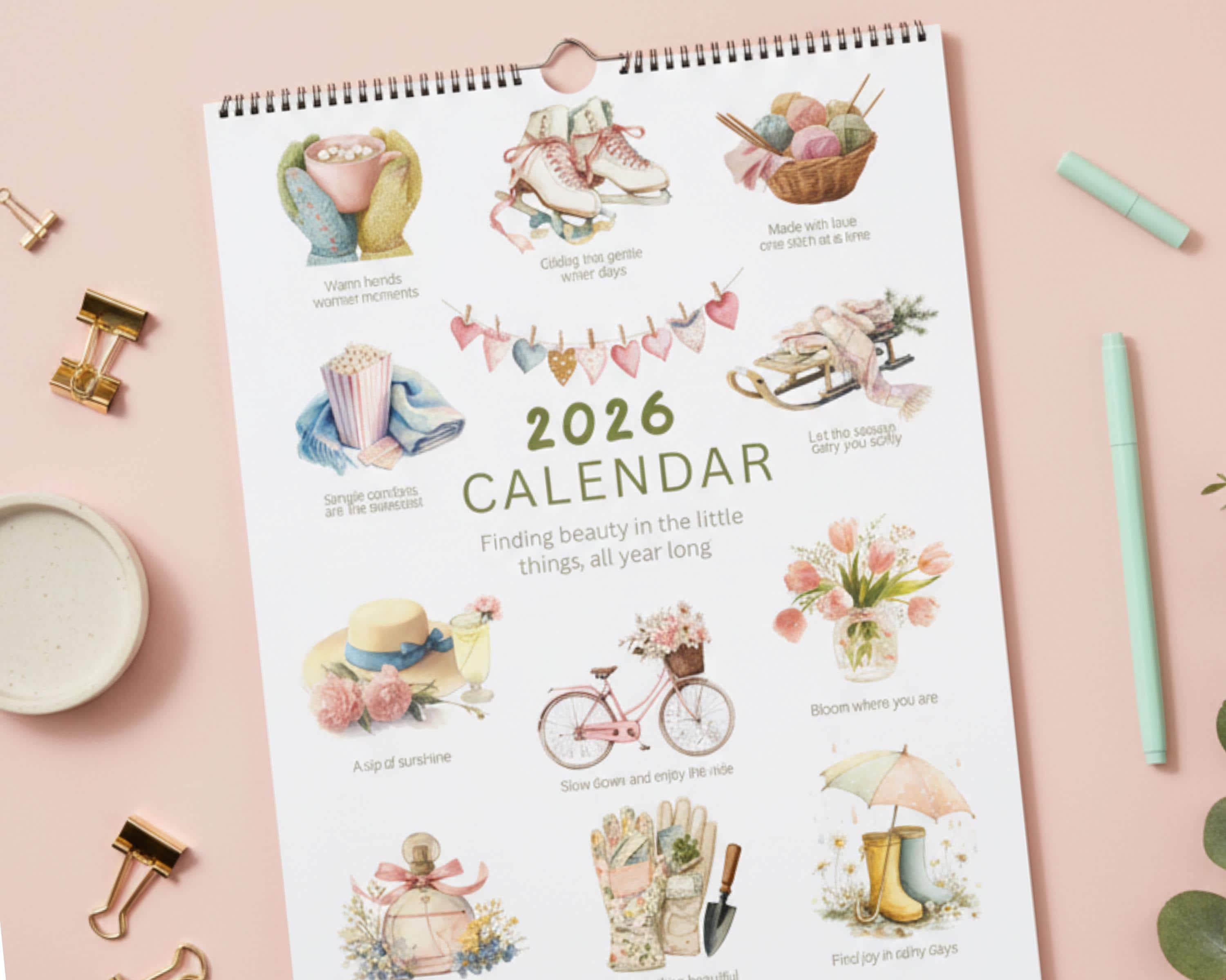 2026 Wall Calendar 11x16.5 – Illustrated Seasonal Calendar, Cozy ...