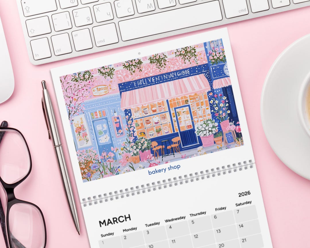 2026 Cottagecore Calendar, Shop Front Scenes, Aesthetic Wall Art - Etsy