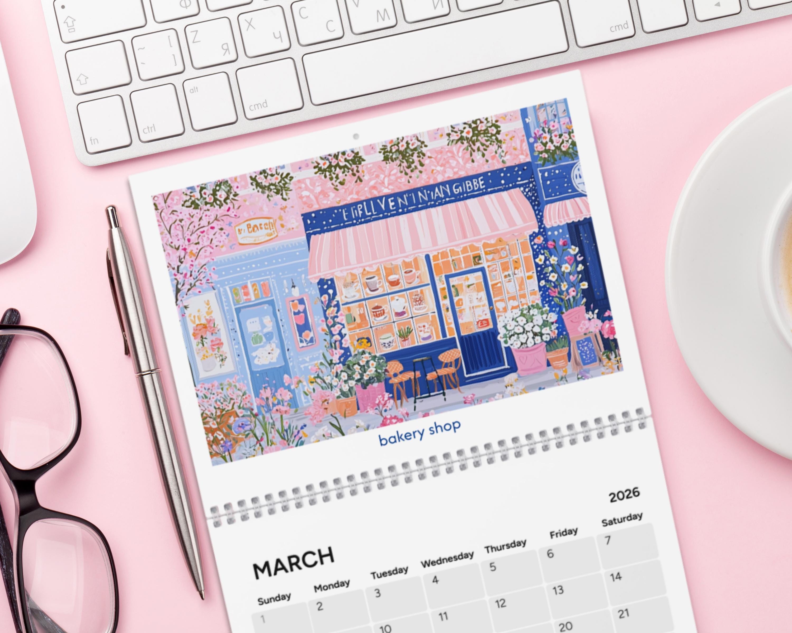 2026 Cottagecore Calendar, Shop Front Scenes, Aesthetic Wall Art - Etsy