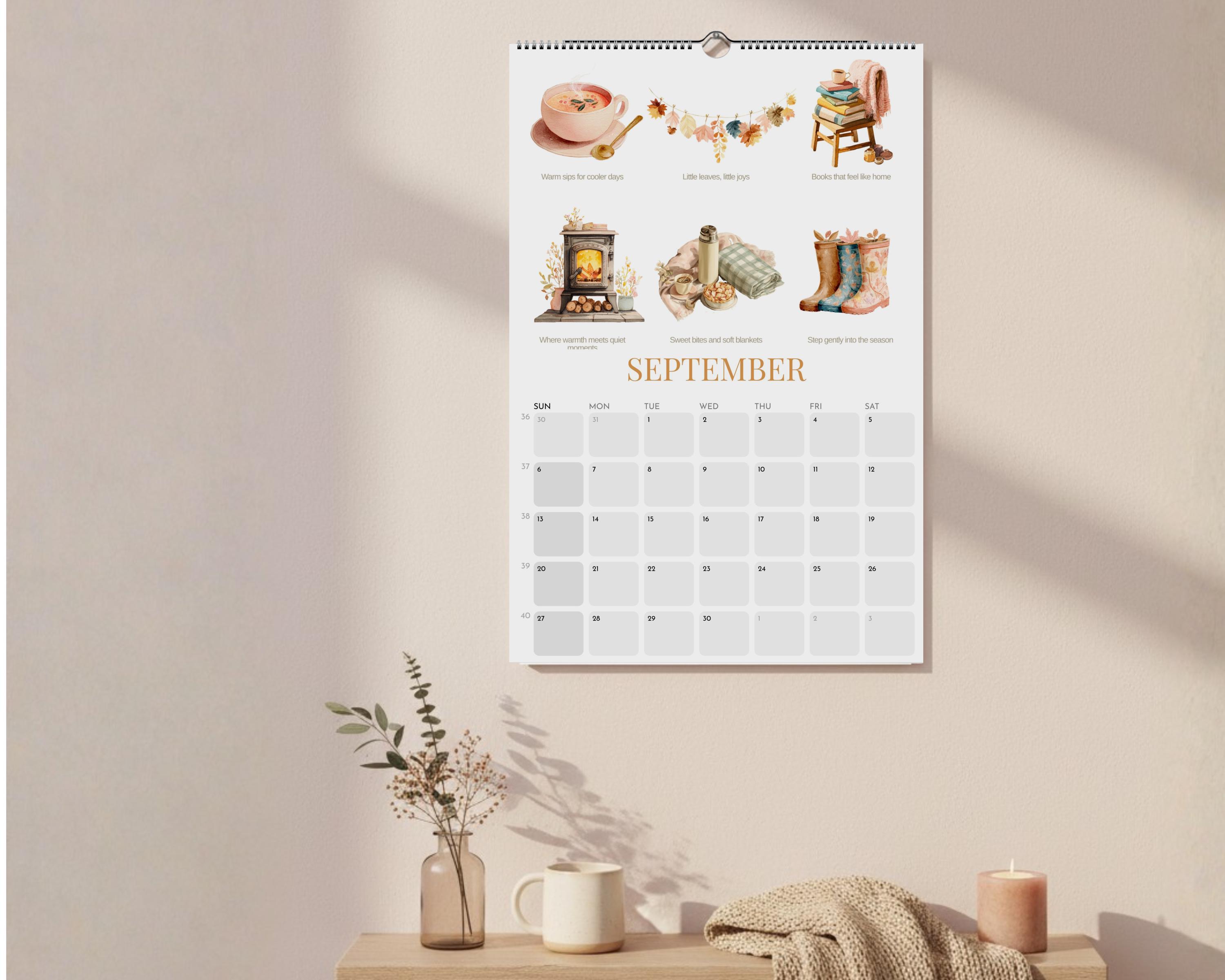 2026 Wall Calendar 11x16.5 – Illustrated Seasonal Calendar, Cozy ...