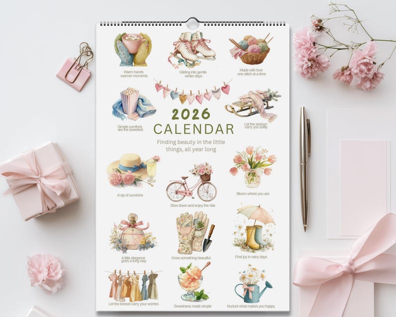2026 Wall Calendar 11x16.5 – Illustrated Seasonal Calendar, Cozy ...