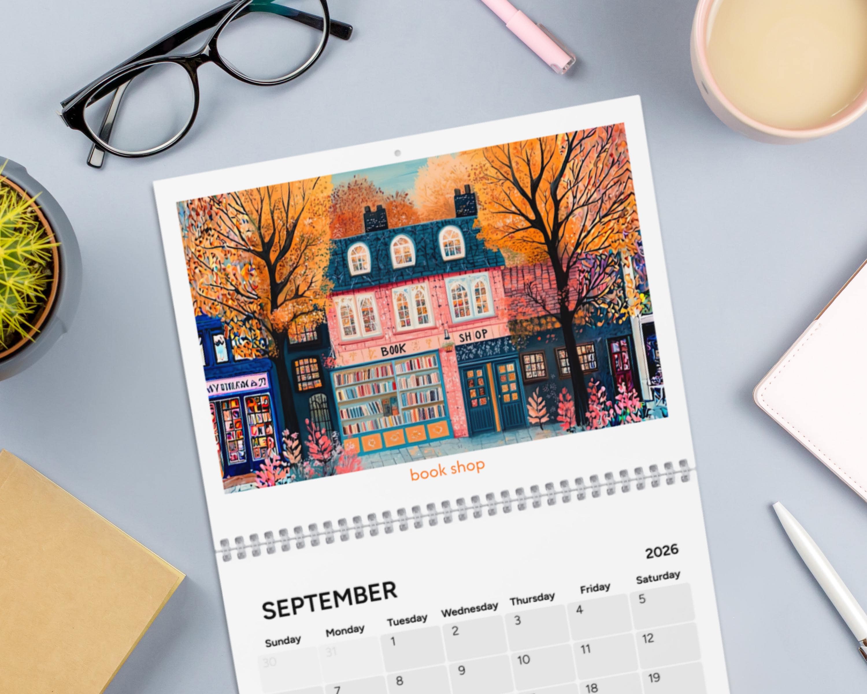 2026 Cottagecore Calendar, Shop Front Scenes, Aesthetic Wall Art - Etsy